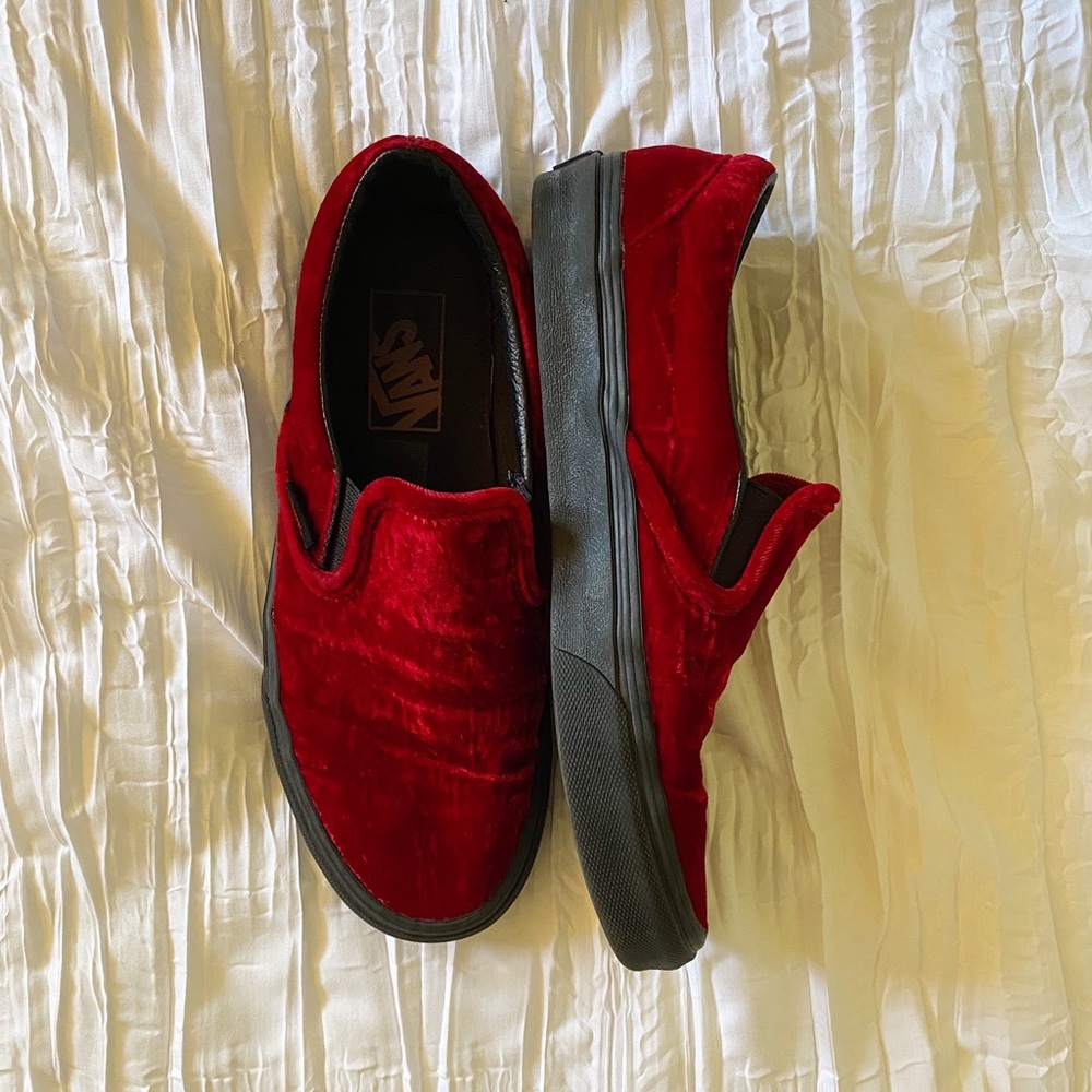 Vans crushed red velvet slip-ons